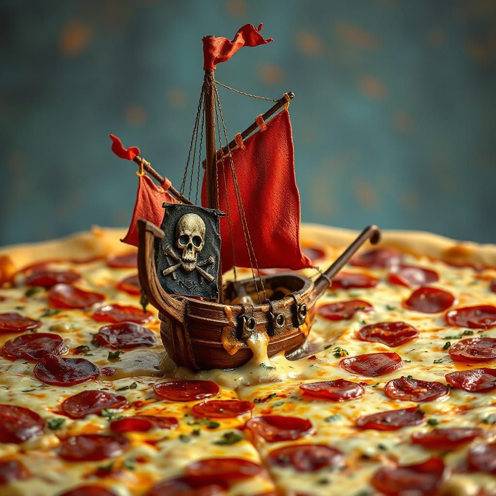 Pepperoni Pirate Ship on Pizza Ocean