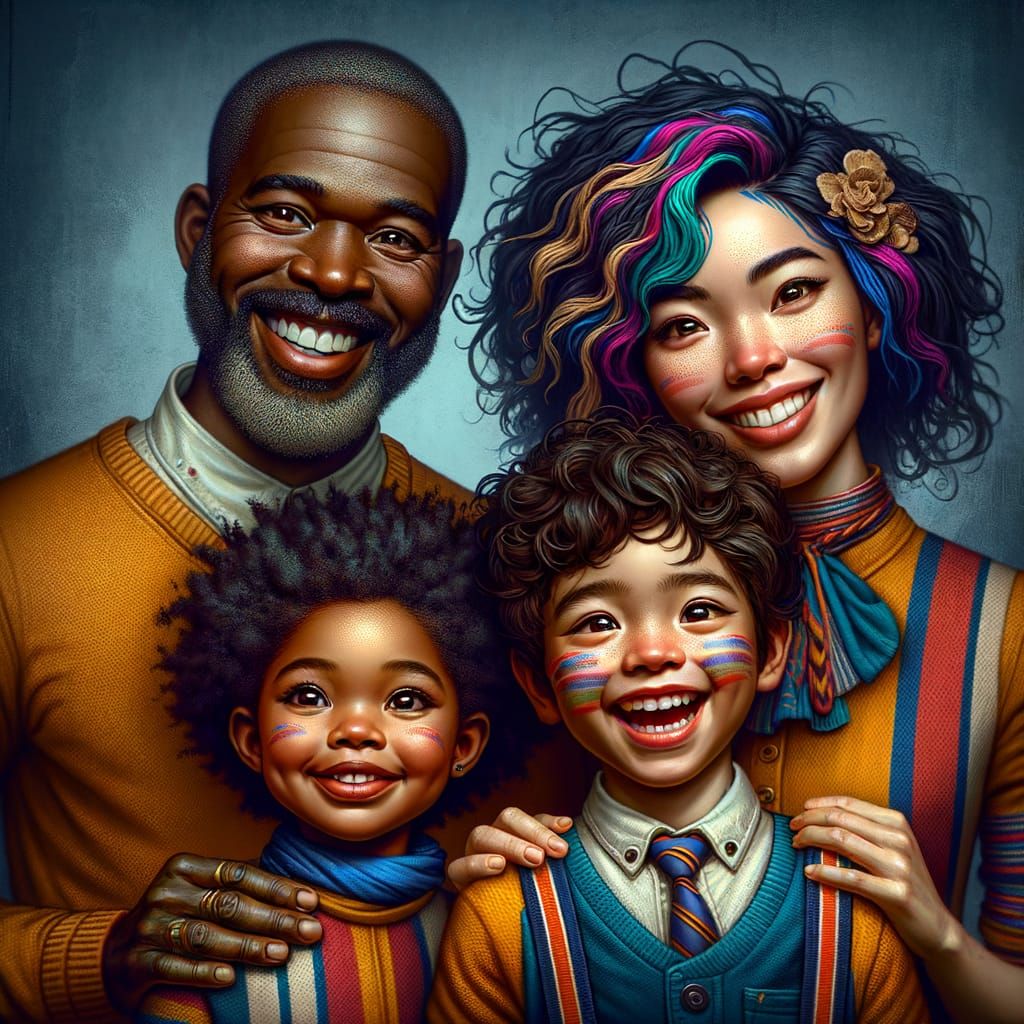 Whimsical Family Portrait in Matte Style with Rich Hues