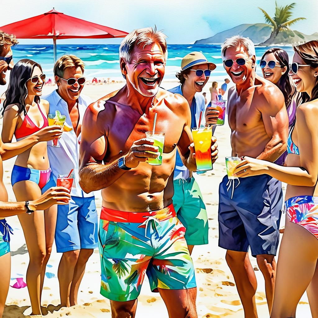 Harrison Ford Party Mode: Digital Watercolor Illustration
