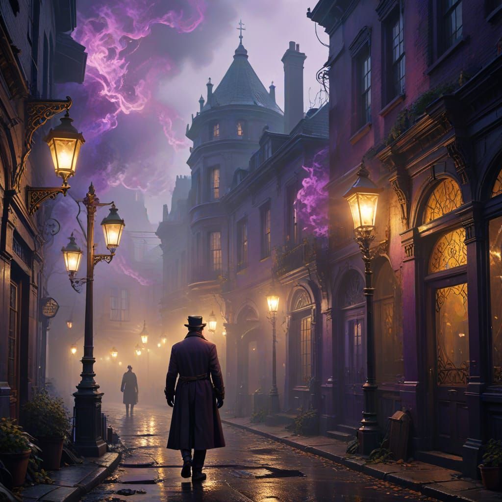 Sherlock Holmes in Foggy London Alleyway