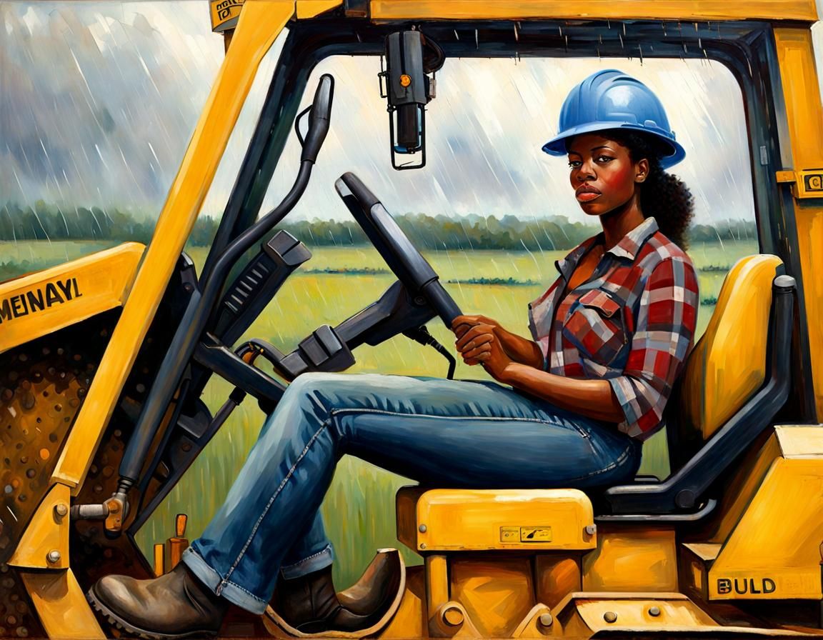 Impressionistic Oil Painting: Woman Bulldozer Operator