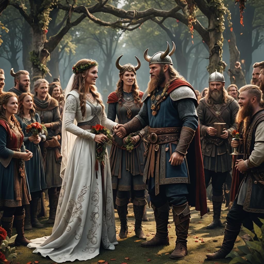 Viking Handfasting Wedding Ceremony in Detailed Matte Painti...
