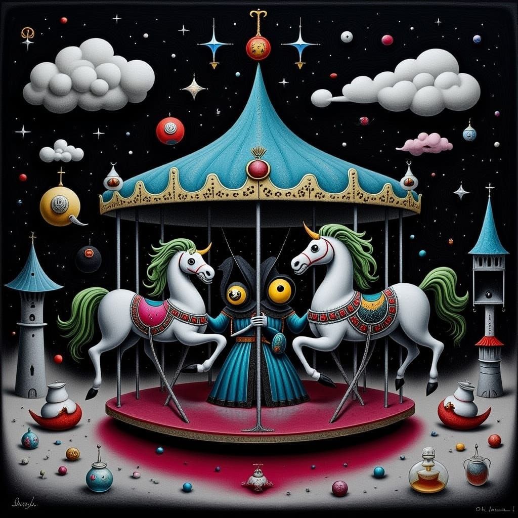 Surreal Carousel with Nebula Horses in Dreamscape