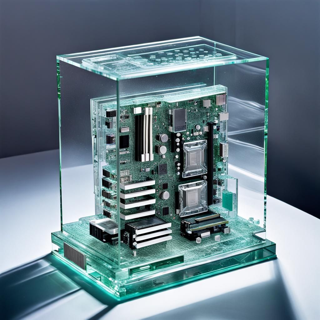 Glass Diorama of a Crystal Motherboard Sculpture