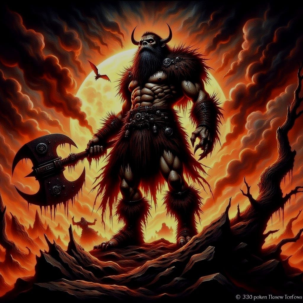 Fearsome Orc Barbarian in Dark Fantasy Style