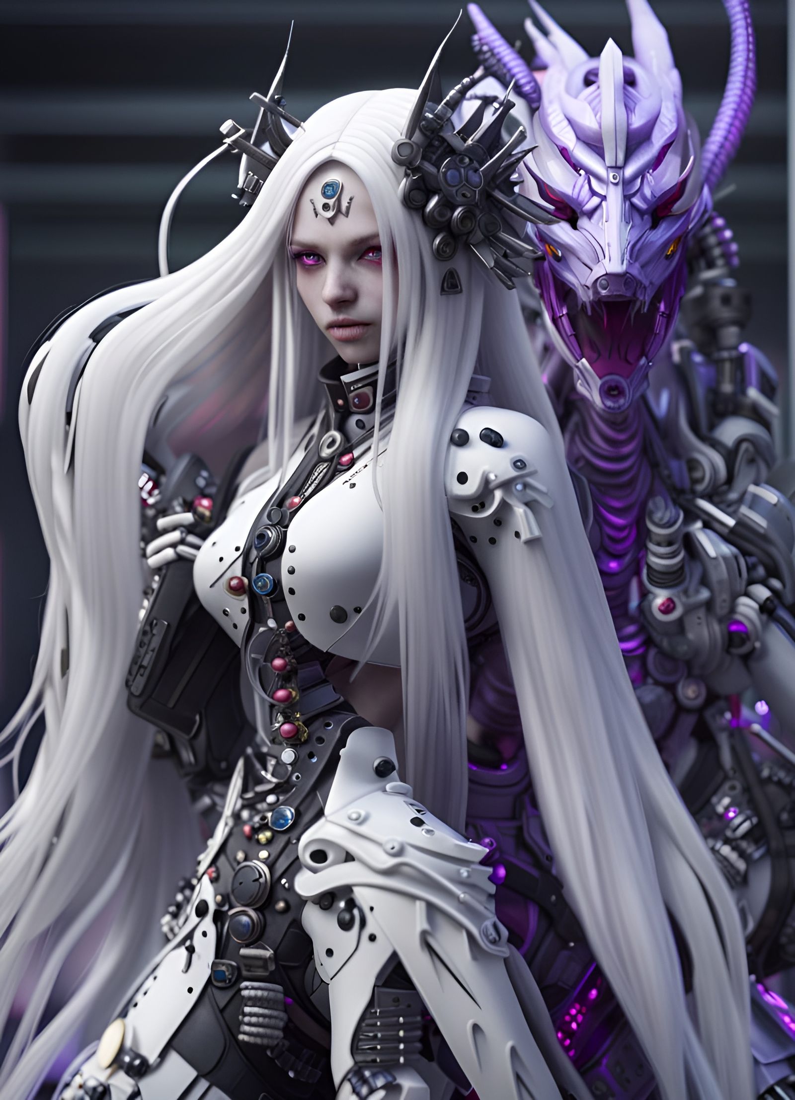 Cybergoth Android Woman with White Hair