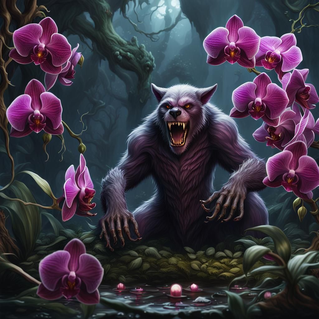 Orchid Eats Werewolf: Detailed Fantasy Concept Art