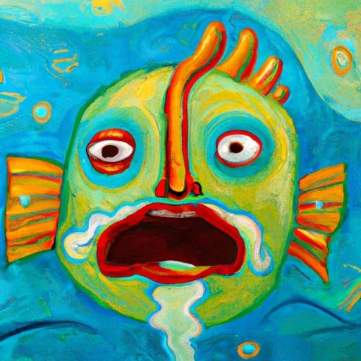 Whimsical Catfish Portrait in Gouache Style