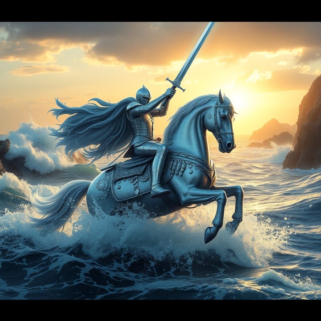 Epic Water Knight Rides Majestic Sea Horse in Cinematic Digi...
