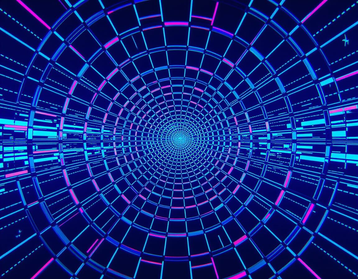 Surreal Geometric Abstraction: Prismatic Neon Rivers in 3D