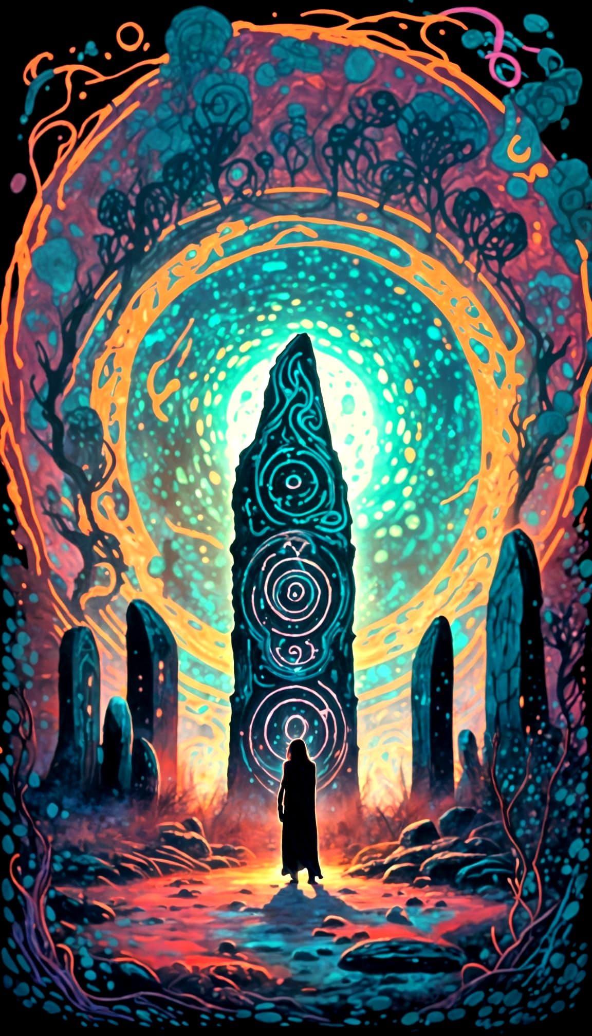 Cosmic Expressionism Portal with Glowing Runes