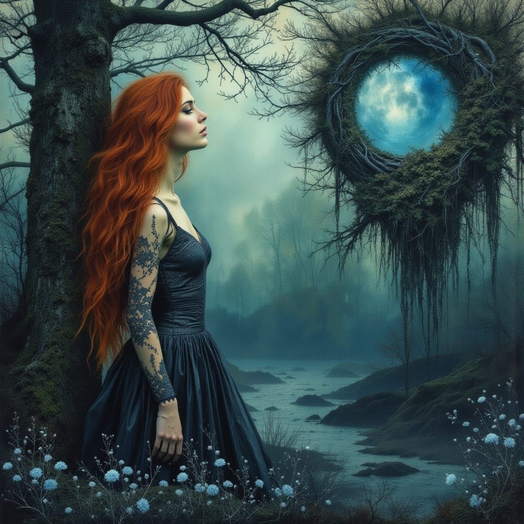 Ethereal Woman at Portal in Digital Art Style