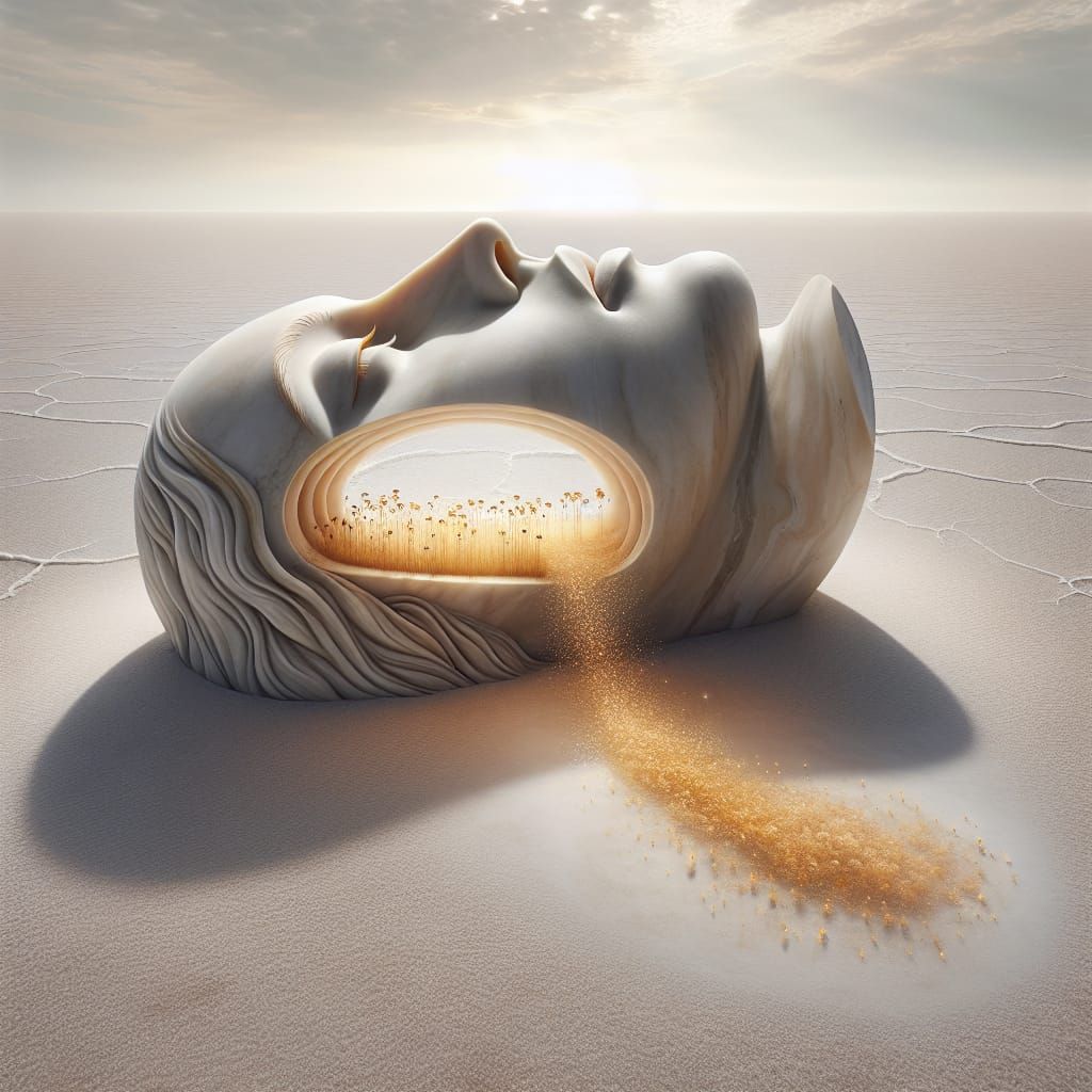 Surreal Alabaster Head with Golden Reed Garden