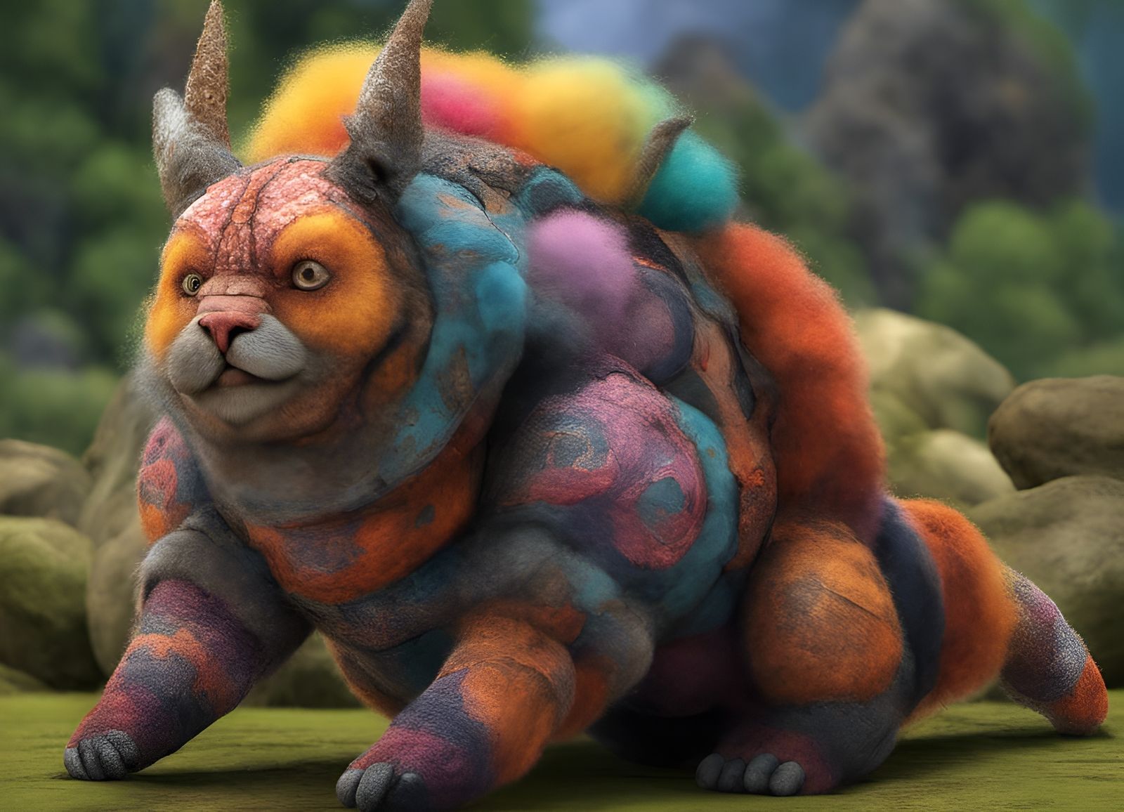 Patchwork Forest Creature in Textile Collage Style