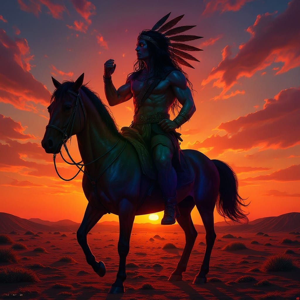 Native American Warrior Silhouette with Desert Double Exposu...