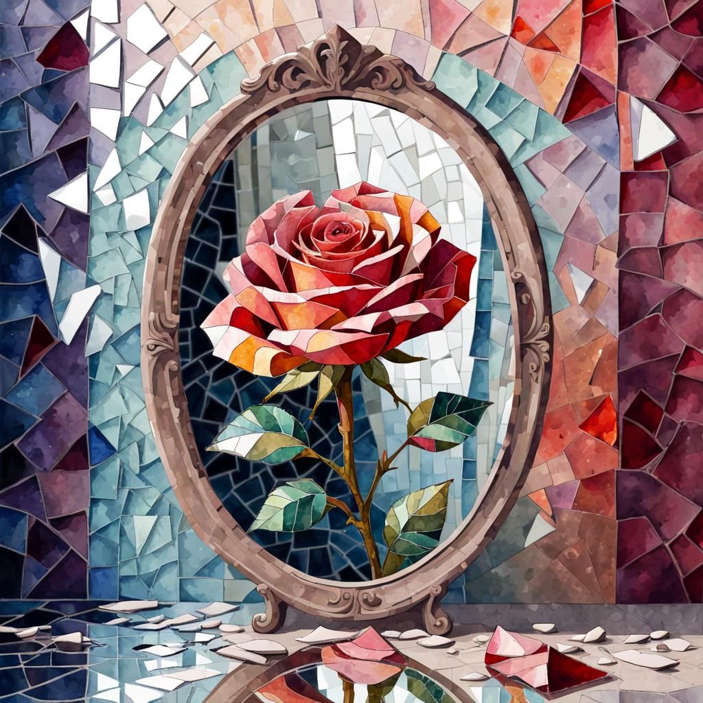 Rose and Mirror in Watercolor Mosaic Effect