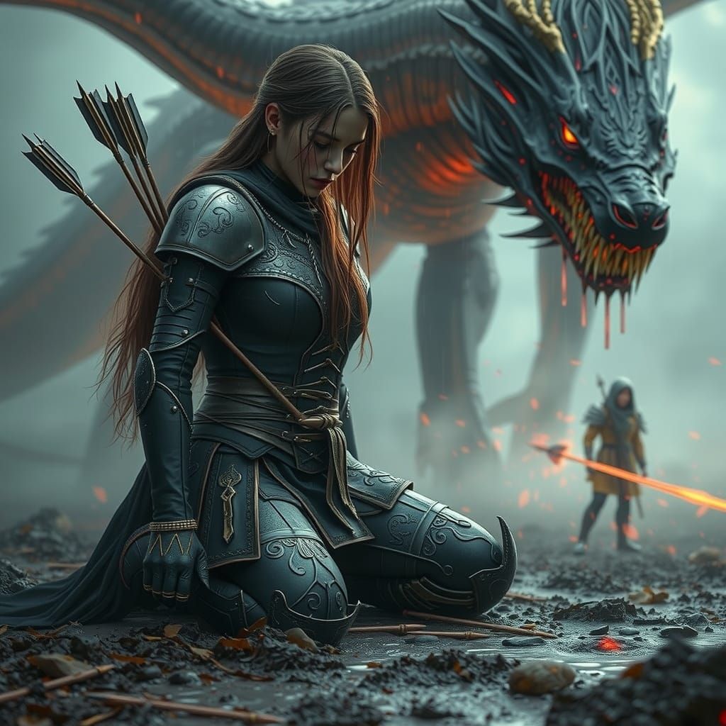 Defiant Warrior in Rain, Dragon Silhouette