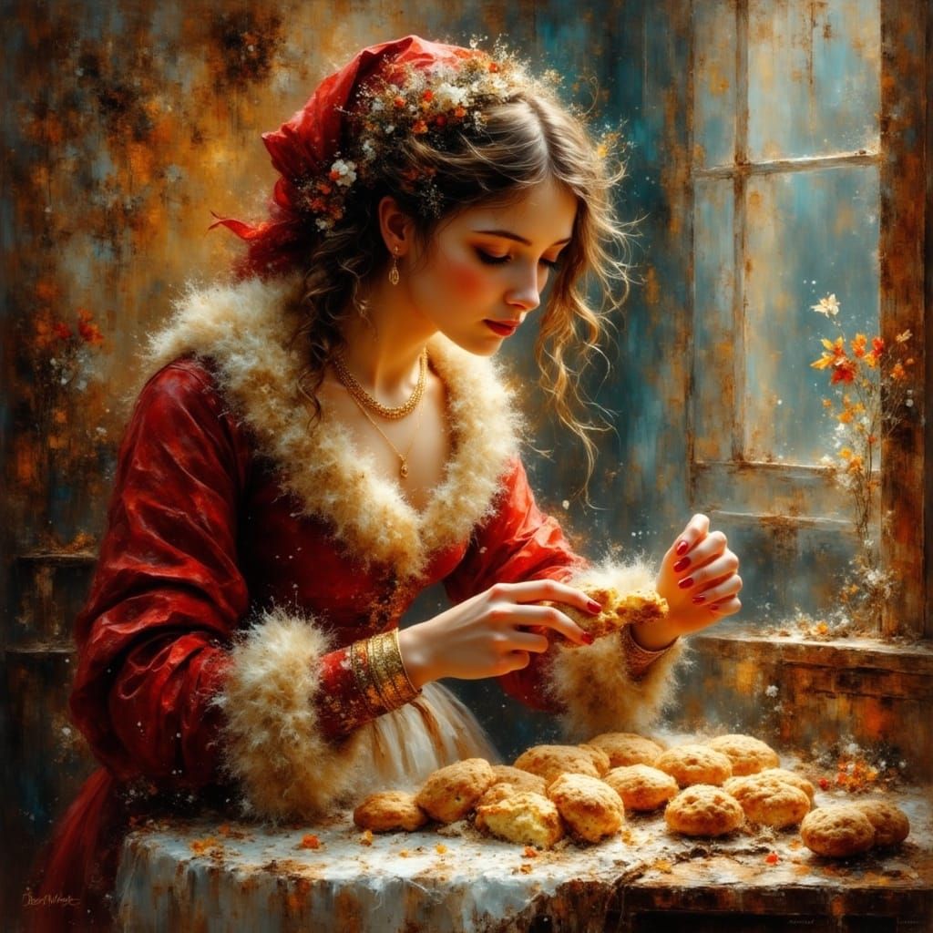 Mother Noel Holding Christmas Cookies with Festive Sparkle