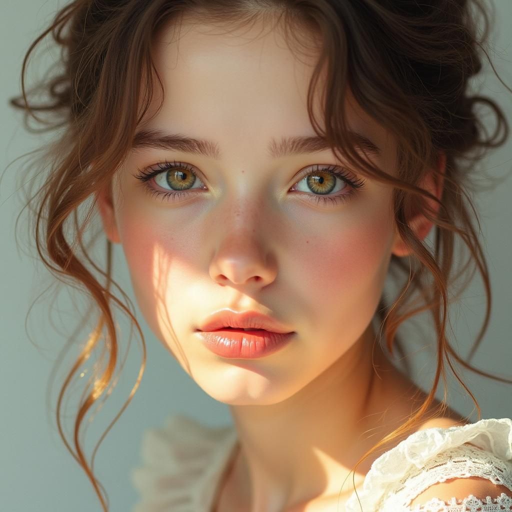 Stunning Woman with Sapphire Eyes, Dreamy Watercolor Style