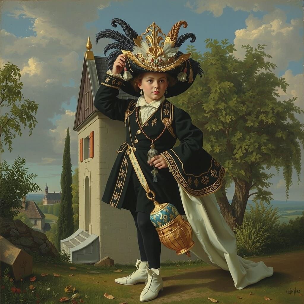 Rococo Figure in French Countryside with Golden Light