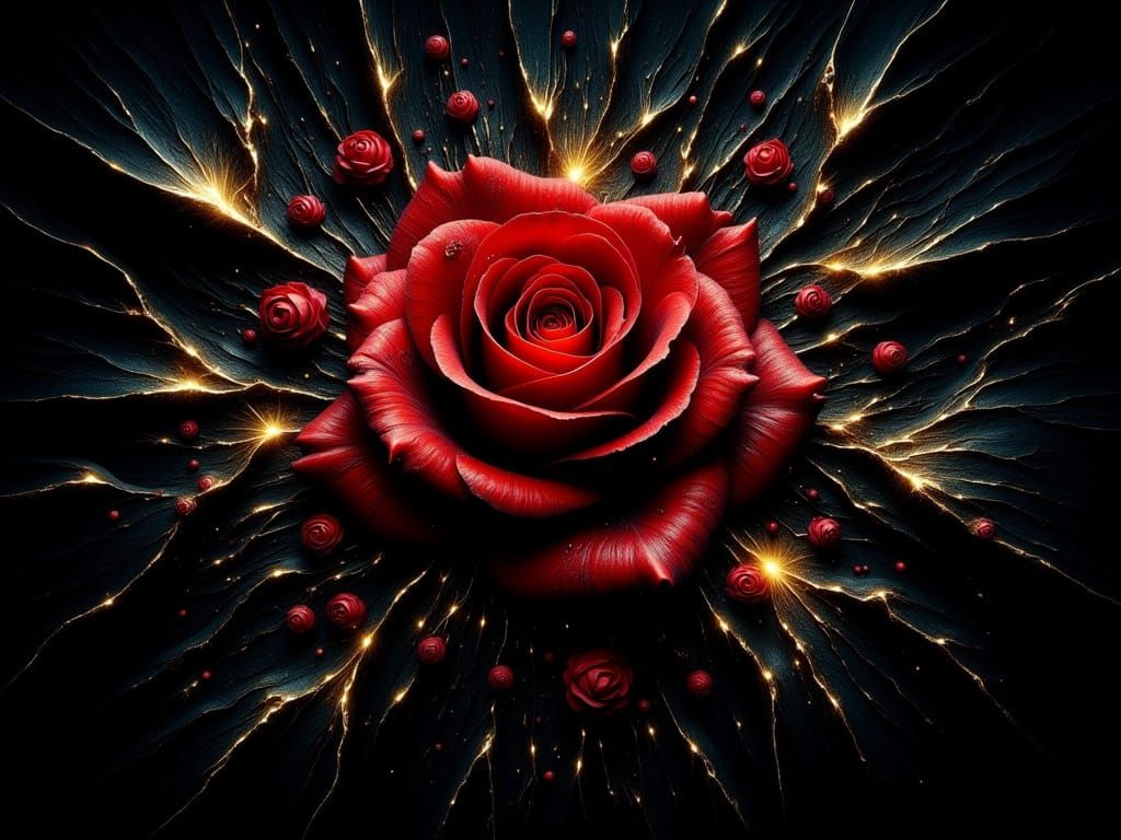 Gothic Red Rose Illuminated by Electric Energy