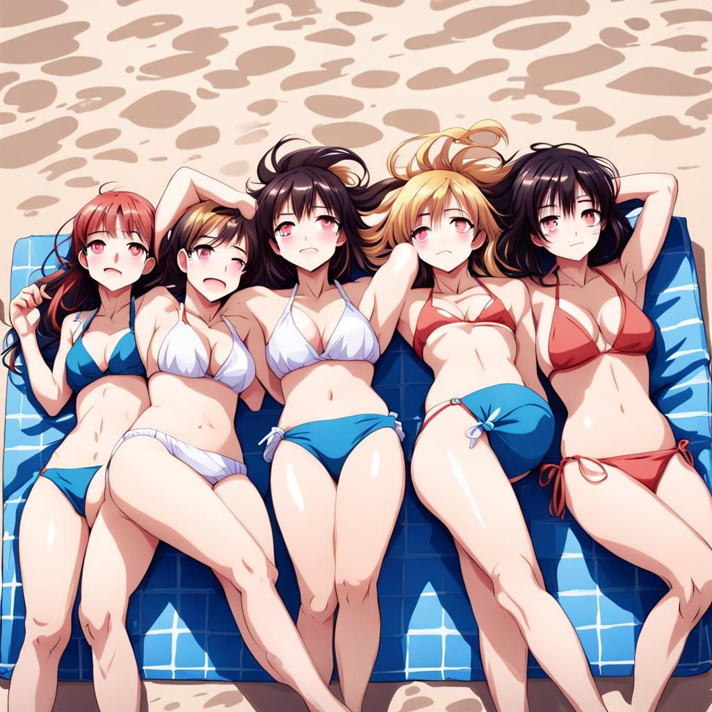 Anime-Style Girls in Bikinis Relaxing