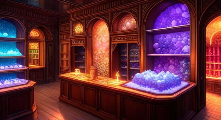 Luminous Crystals in a Fantasy Shop: Concept Art