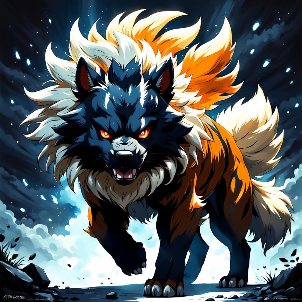 Black Arcanine in Anime Key Visual Style