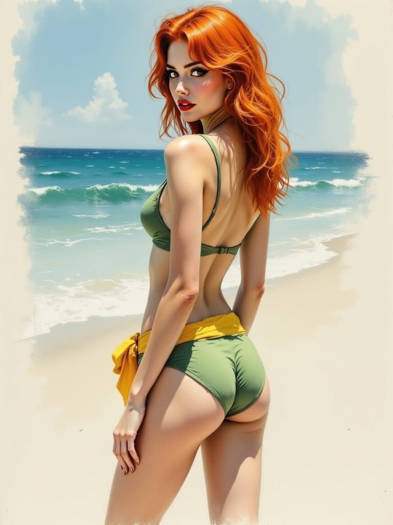 Ethereal Redhead on Secluded Beach