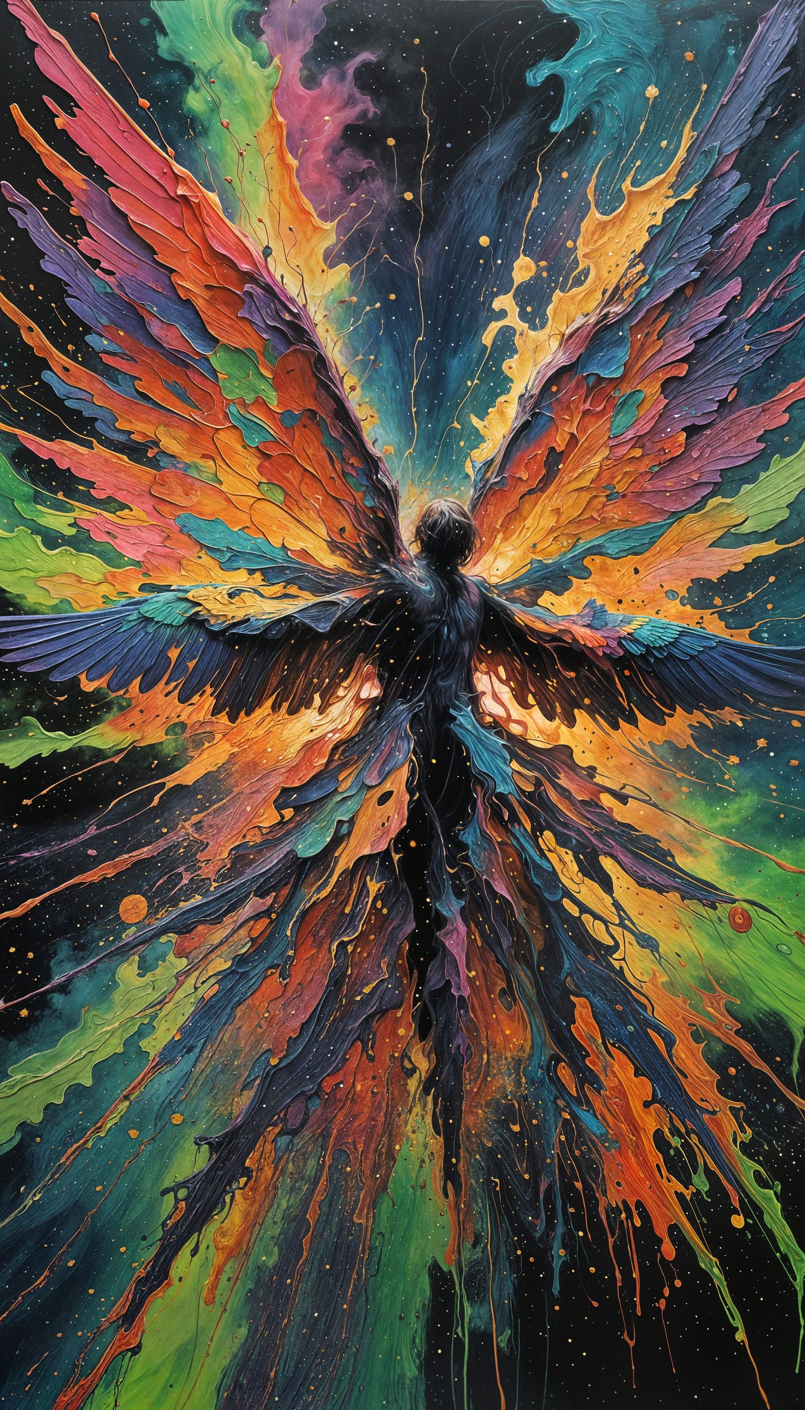 Surreal Cosmic Angel Emerges from Artistic Explosion