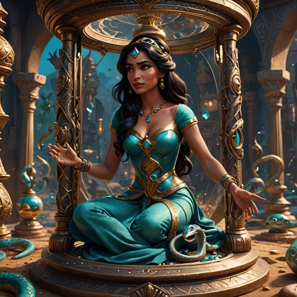 Princess Jasmine Trapped in Hourglass: Fantasy Art
