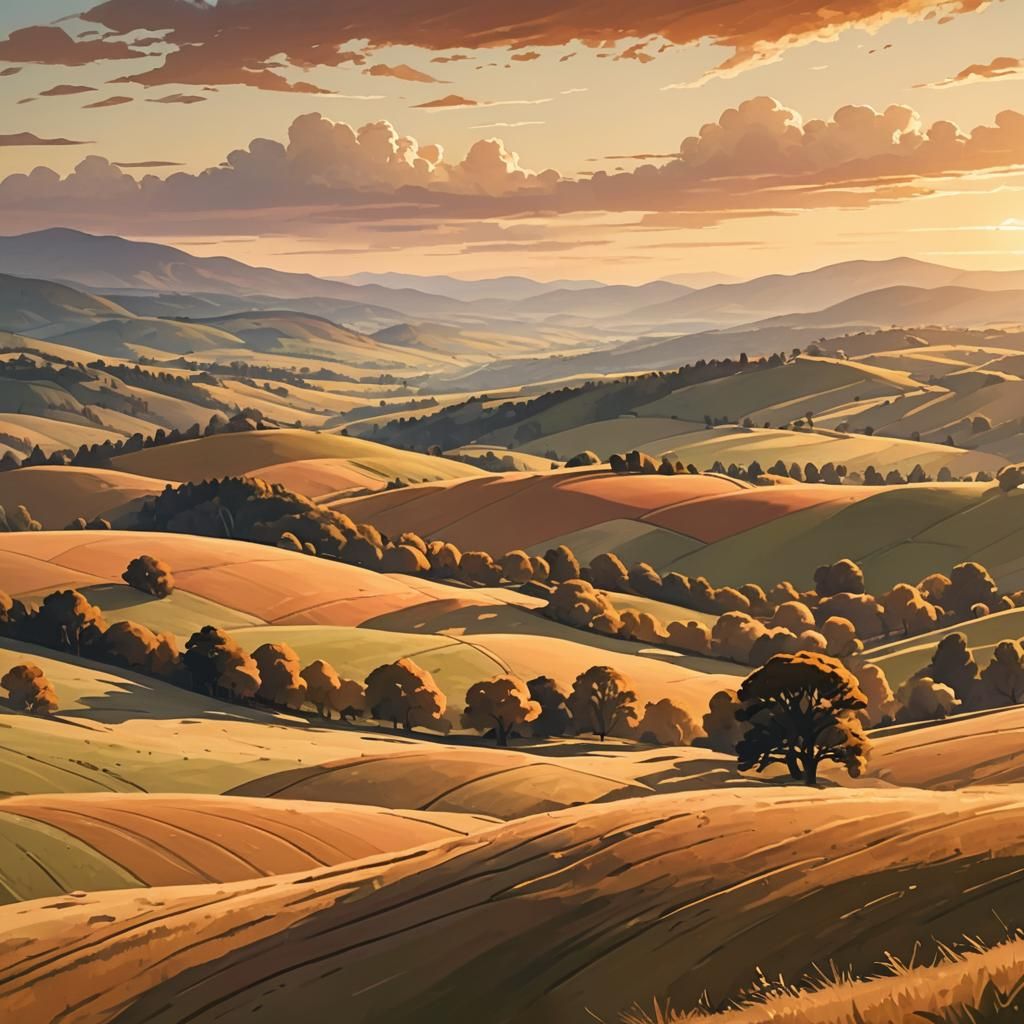 Impressionist Landscape Art in Golden Hour