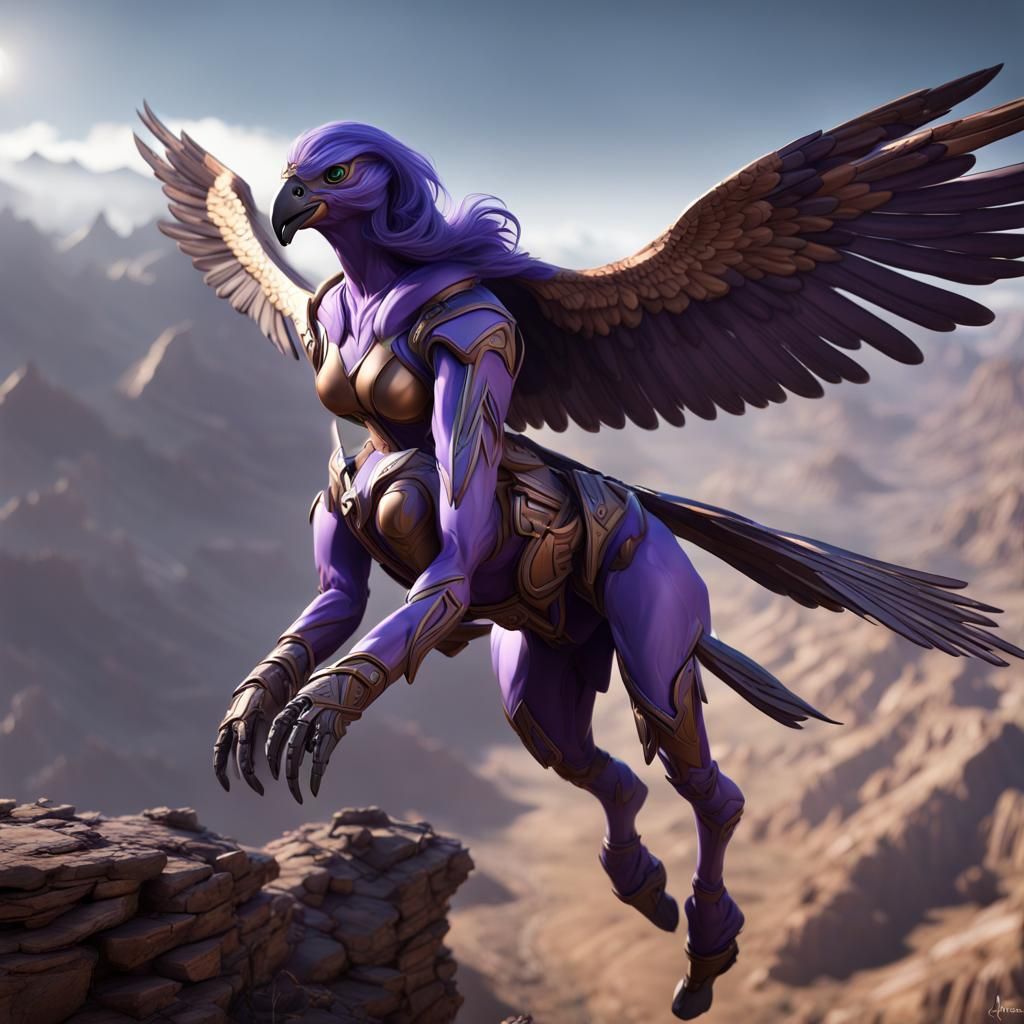 Purple Falcon Humanoid in Dark Fantasy Style