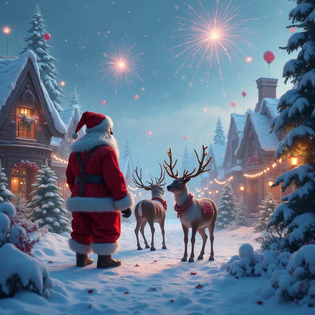 Santa Claus Surrounded by Fantastical New Year Celebrations ...
