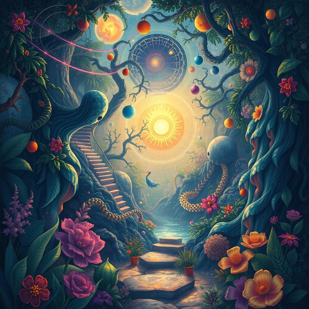 Dreamlike Wonderland in Holographic Astral Illustration