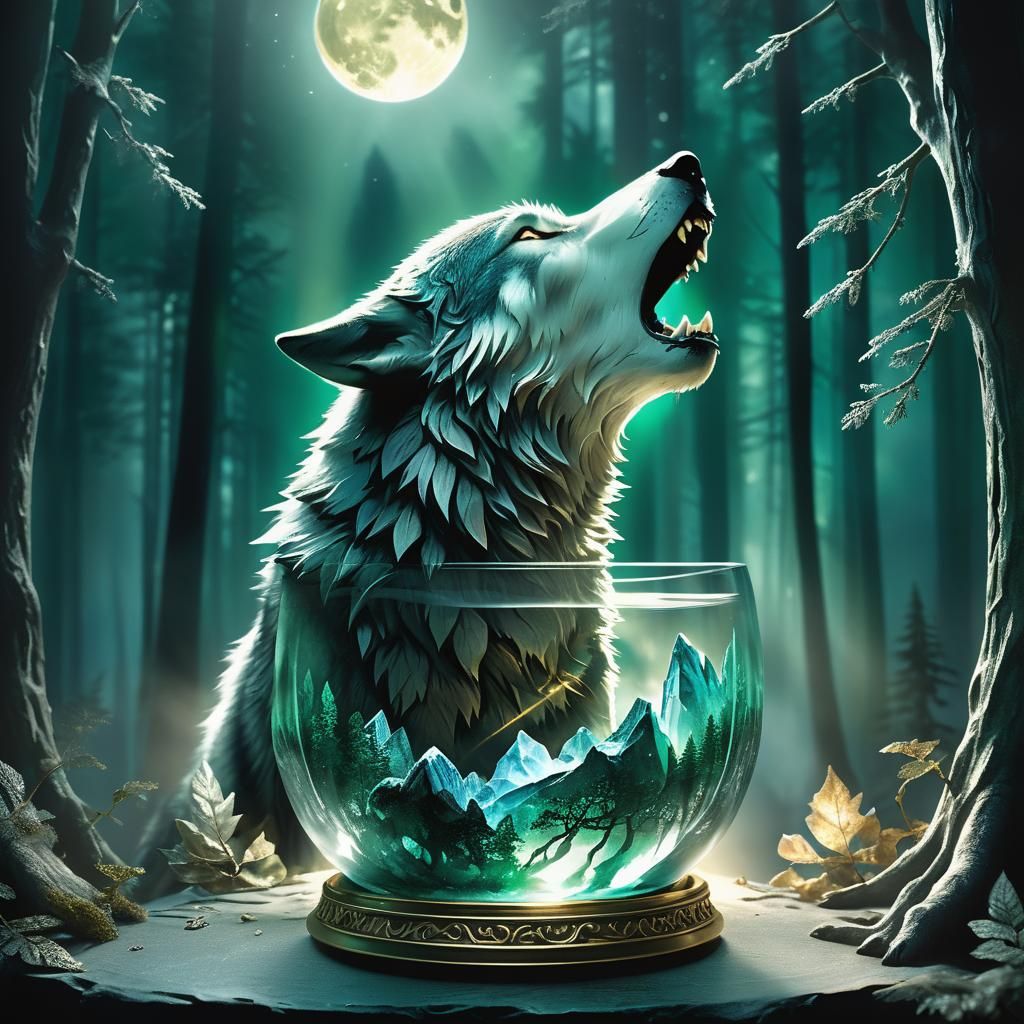 Wolf Howling in Crystal Forest Container: Matte Painting