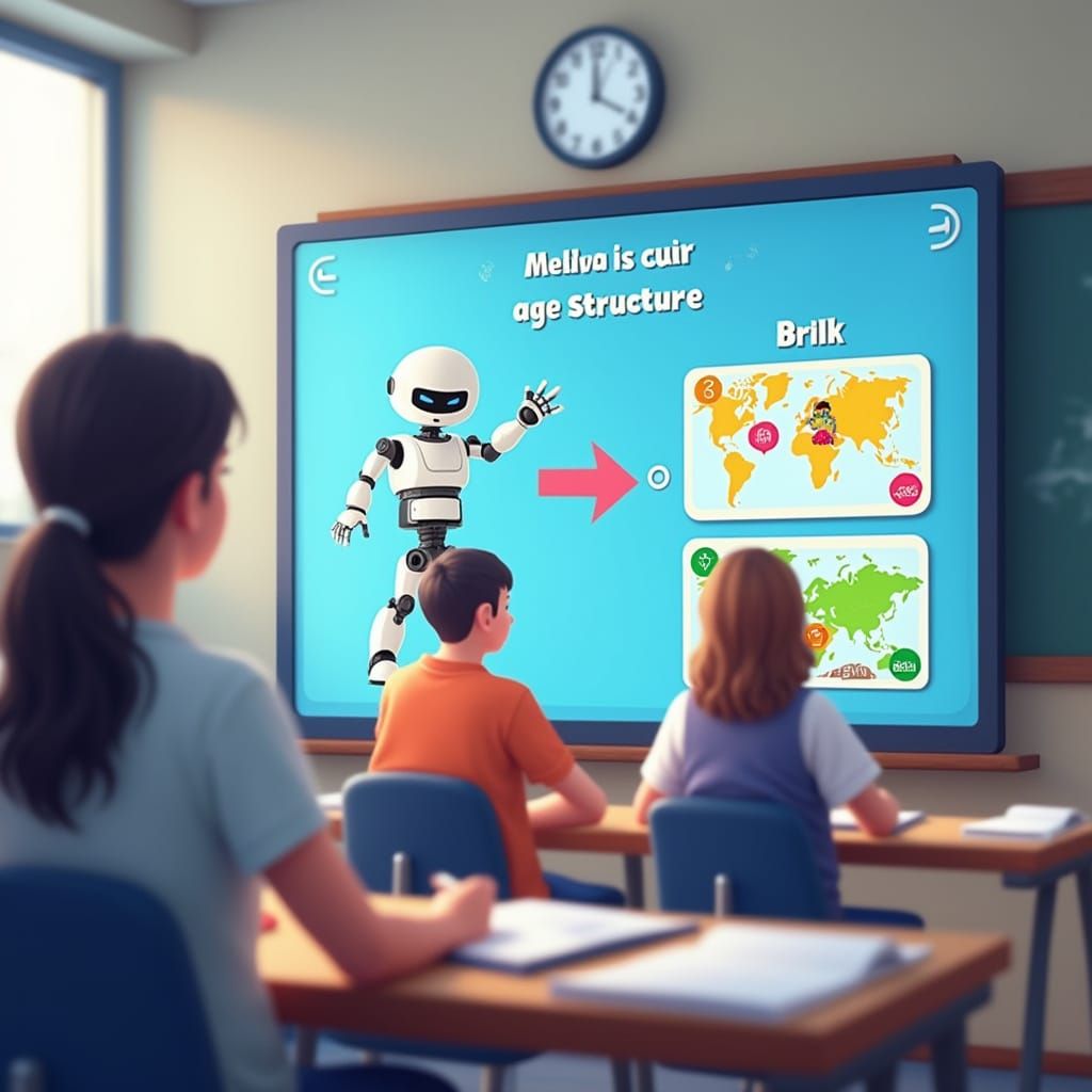 AI Digital Illustration of Classroom with Educational Softwa...