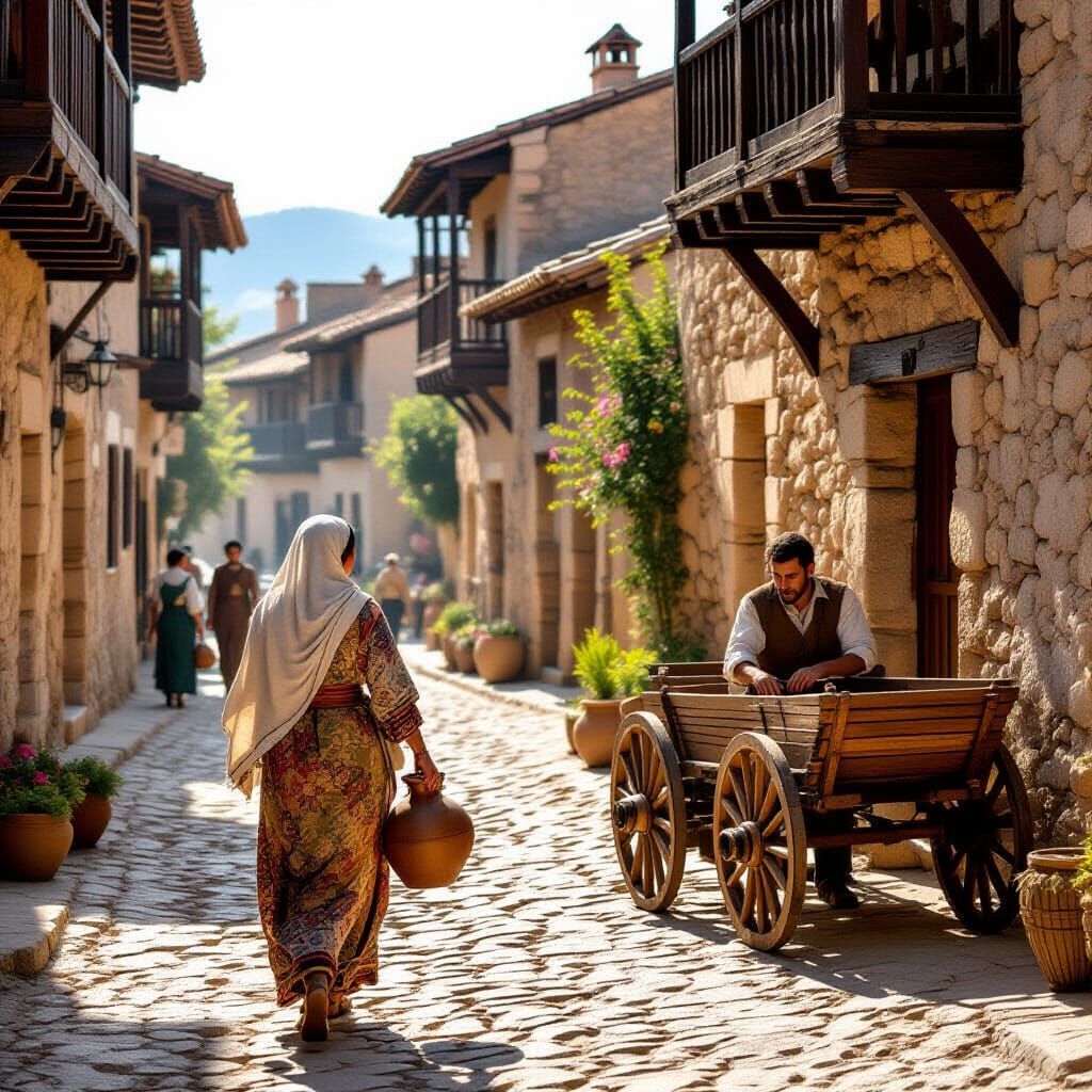 11th Century Ascó Street Scene Towards Ebro River