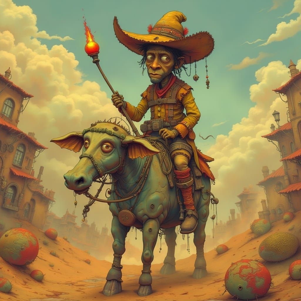 Cactus Desperado on Burro in Tiago Hoisel Style