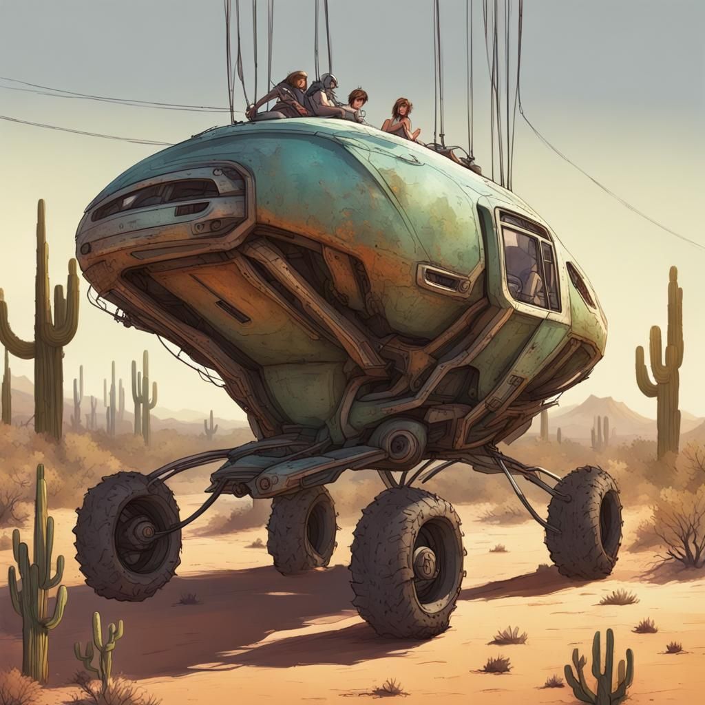 Futuristic Spider Vehicle in Desert Landscape
