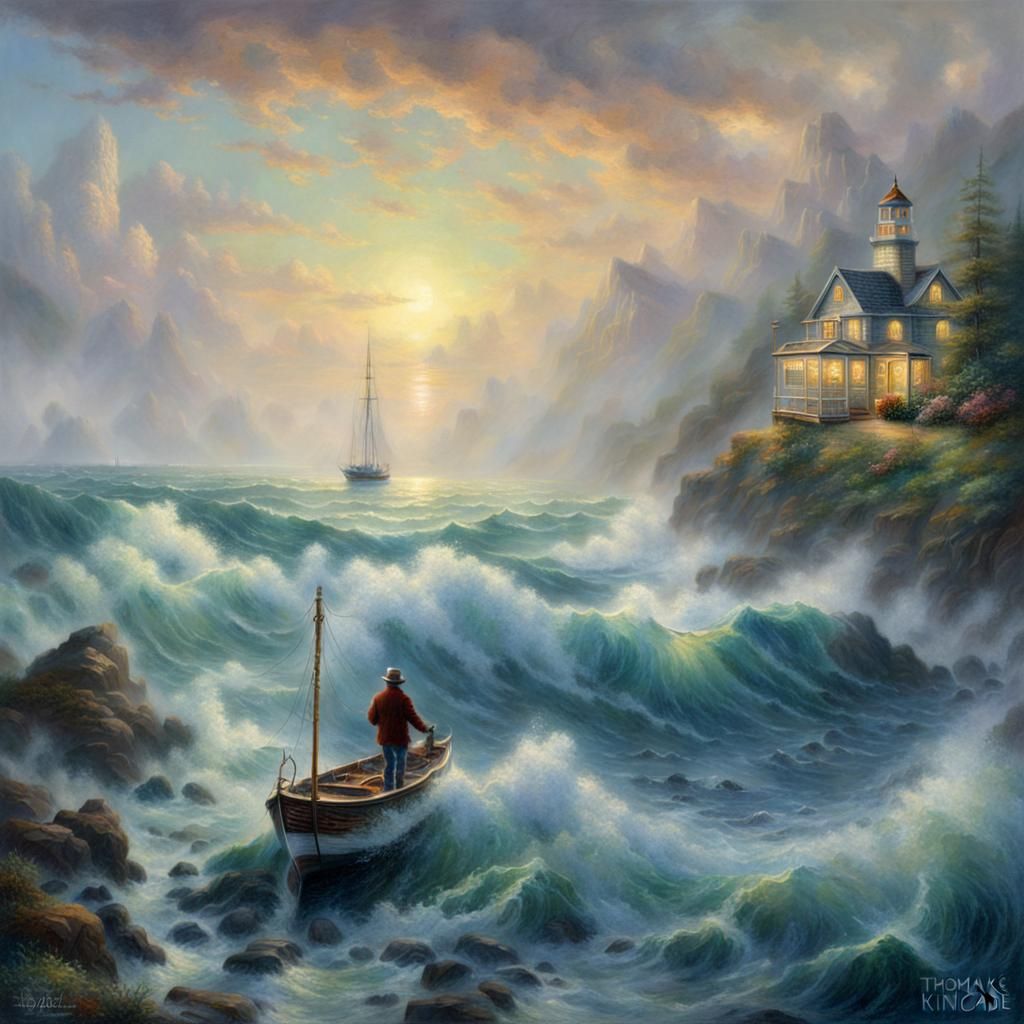 Old Man and the Sea in Ethereal Fantasy Style
