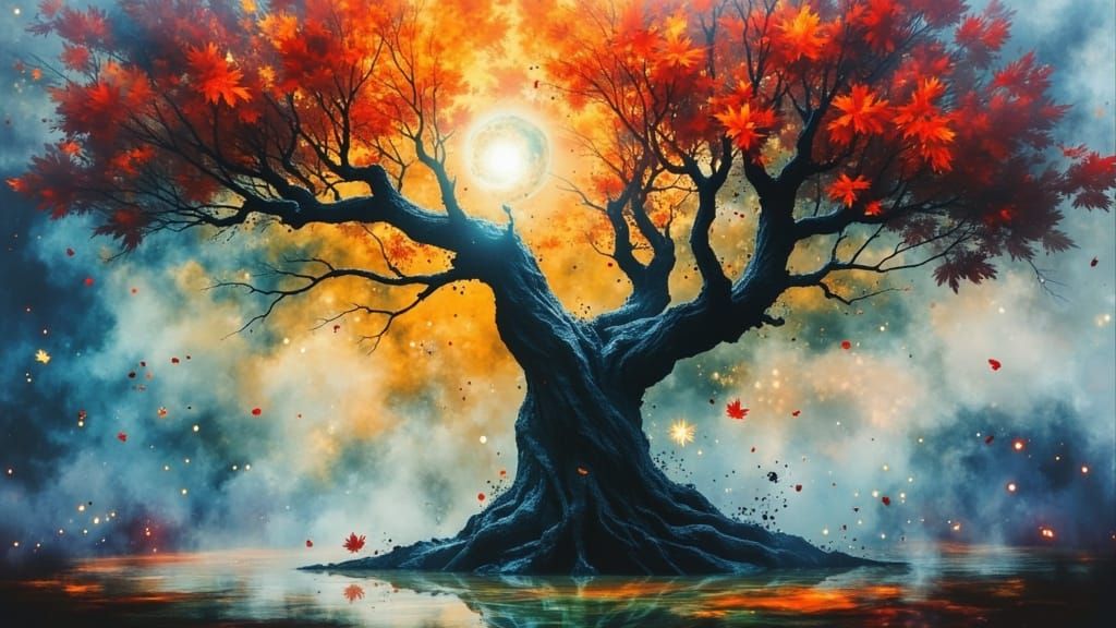 Surreal Bonsai Tree in Dreamlike Oil Painting Style