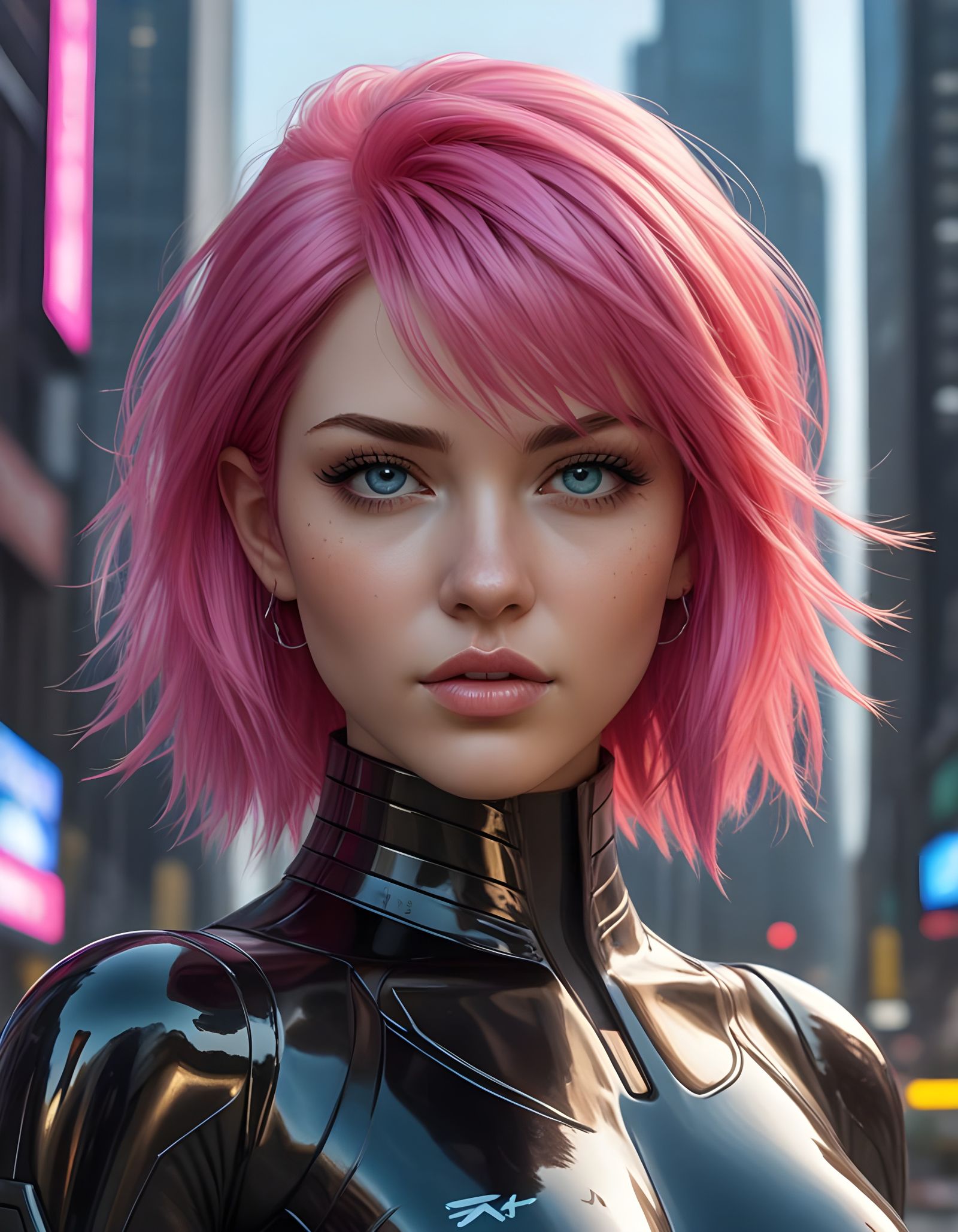 Glowing Cyberpunk Anime Girl in Futuristic Cityscape