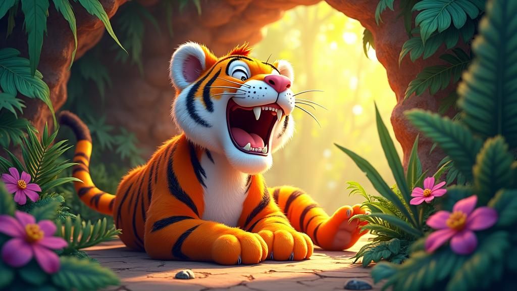 Tommy the Tiger Wakes Up in Jungle Den