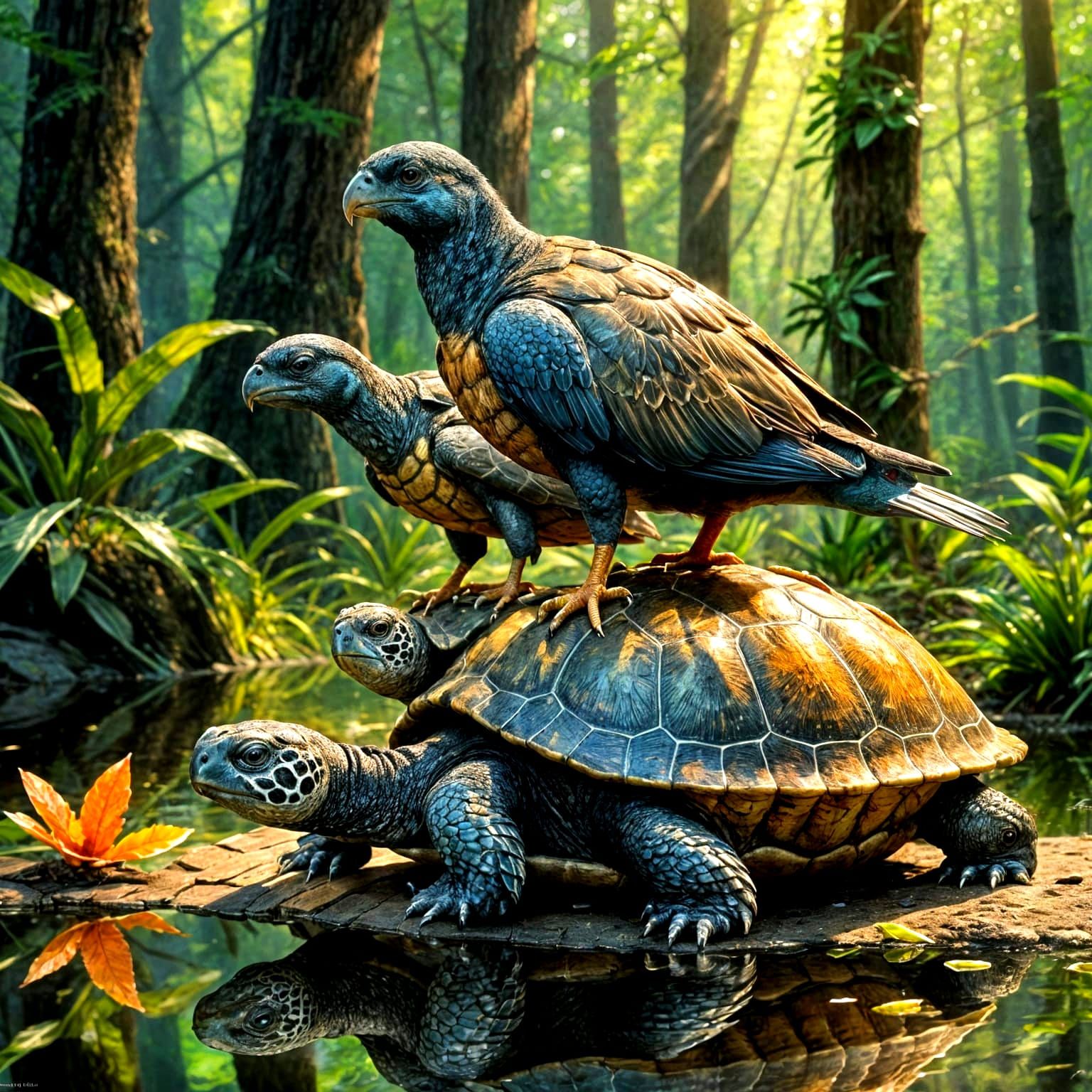 Bird Rests on Turtle: A Quiet Companionship
