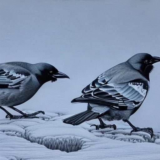 Magpies in Snow: A Detailed Pencil Sketch
