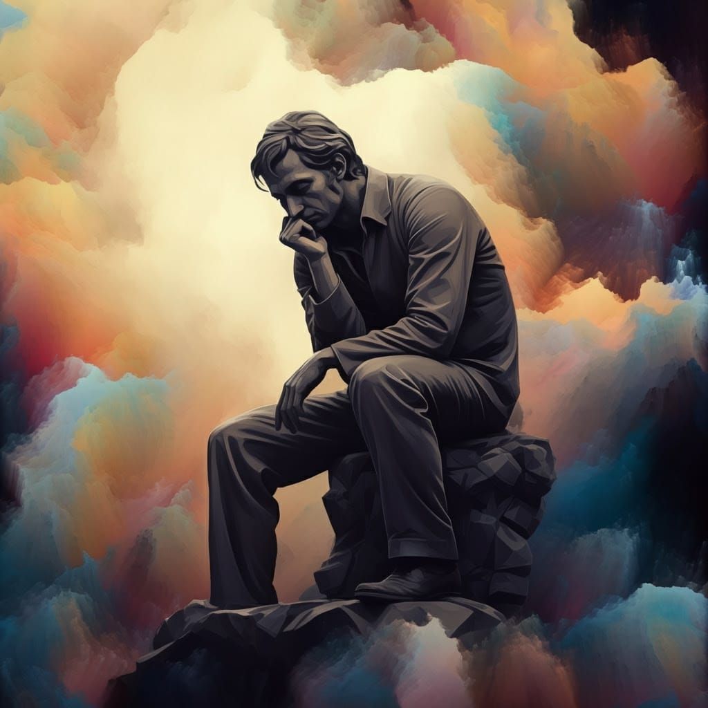 Meditative Figure Lost in Creative Clouds