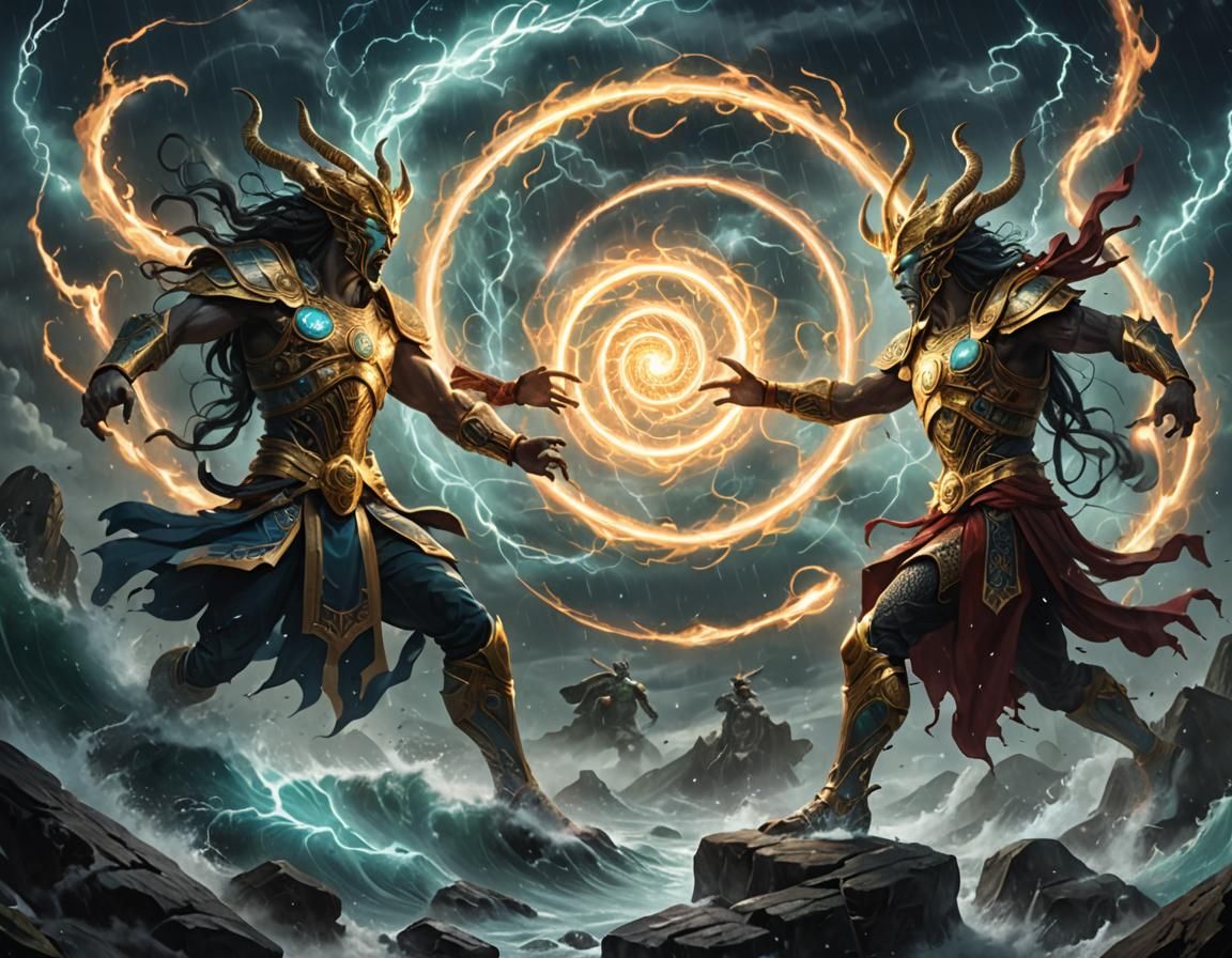 Mythic Battle in Swirling Storm