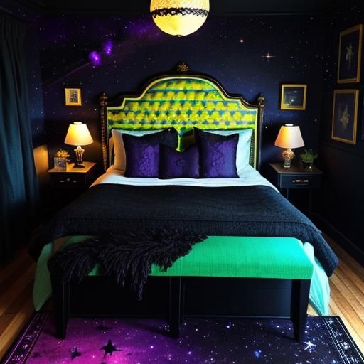 Ornate Art Deco Kid's Bedroom with Starry Walls