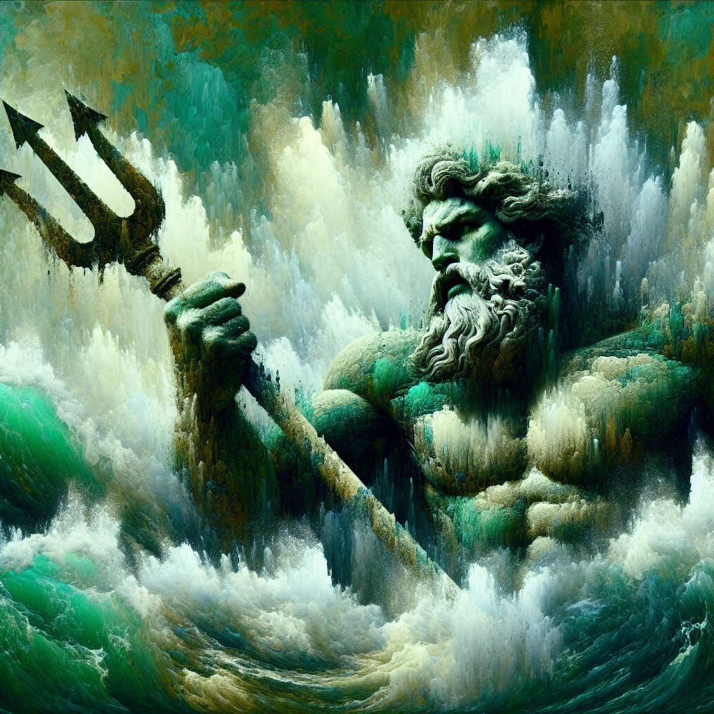 Poseidon Creates Earthquake in Impasto Style